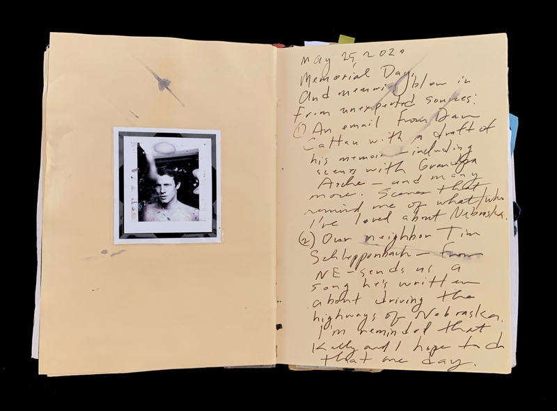 : A handwritten page with a Polaroid photo and notes dated May 25, 2020, reflecting personal memories and reflections.