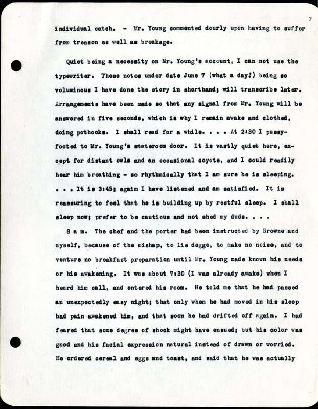 Frank H. Shoemaker typescript, 19 pages, noted on front page as "Have selected from my pocket day-dooks items pertaining to my leisure activities while on trips as private secretary to General Auditor of U.P.-S.P. and affiliates."