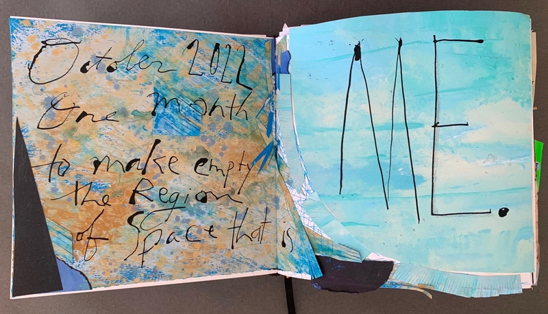 A hand-drawn journal page with abstract art and handwritten text.