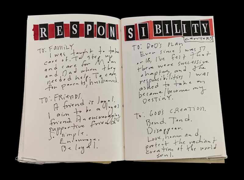 Open notebook with handwritten notes under the title "RESPONSIBILITY."