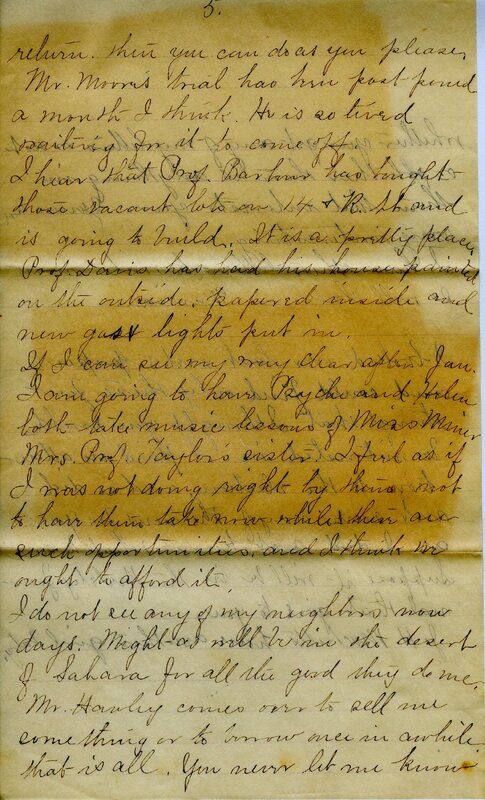 Handwritten 5 page letter from Marcia Bruner to Lawrence Bruner, "I will try to write a few lines today..."
