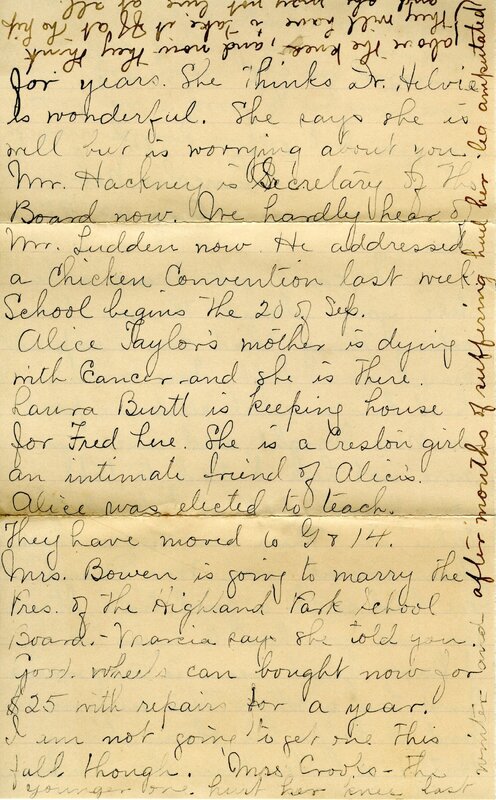 Handwritten 2 page letter from Seba Dewell to Lawrence Bruner, "I can't get Marcia to tell you about…"