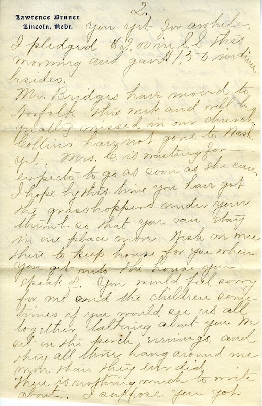 Handwritten 4 page letter from Marcia Bruner to Lawrence Bruner, "It has been another distressingly hot week and everyone…"