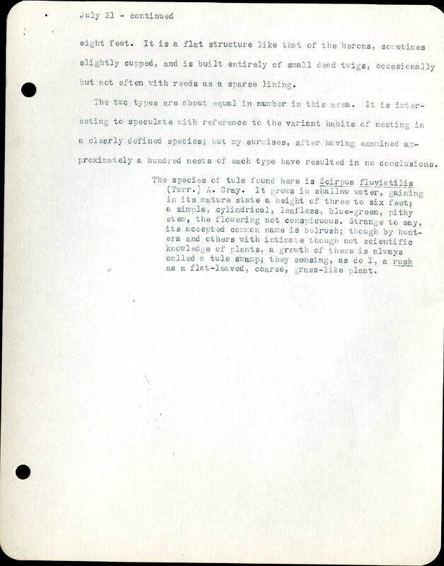 Frank H. Shoemaker typescript,  8 pages, on field trips in Omaha, Nebraska, and area referred to as Cut-Off Lake.