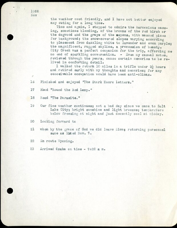 Frank H. Shoemaker typescript, 12 pages, on collecting trips along the west coast and in Omaha and Lincoln, Nebraska,  in Califorina, Idaho, Oregon,  and Arizona.