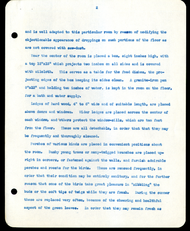 Frank H. Shoemaker typescript narrative, 29 pages,  on the bird room in Omaha home, with details on bird and insects.