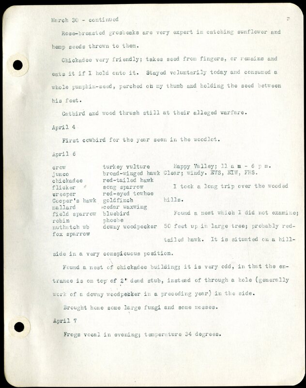 Frank H. Shoemaker typescript, 46 pages, detailing bird sightings, field trips, photography, and associated activities in Omaha, Nebraska.