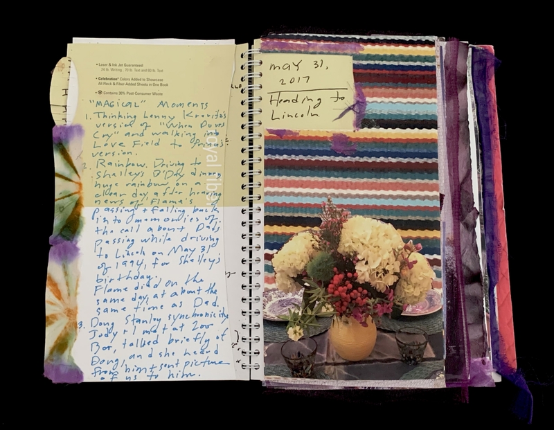 A scrapbook page featuring a handwritten note and a photograph of a floral arrangement.