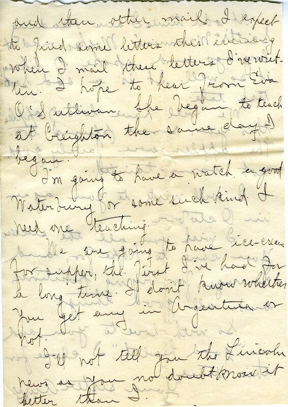 Handwritten 10 page letter from Amy Bruner to Lawrence Bruner, "You see by the heading that I am at Wisner…"
