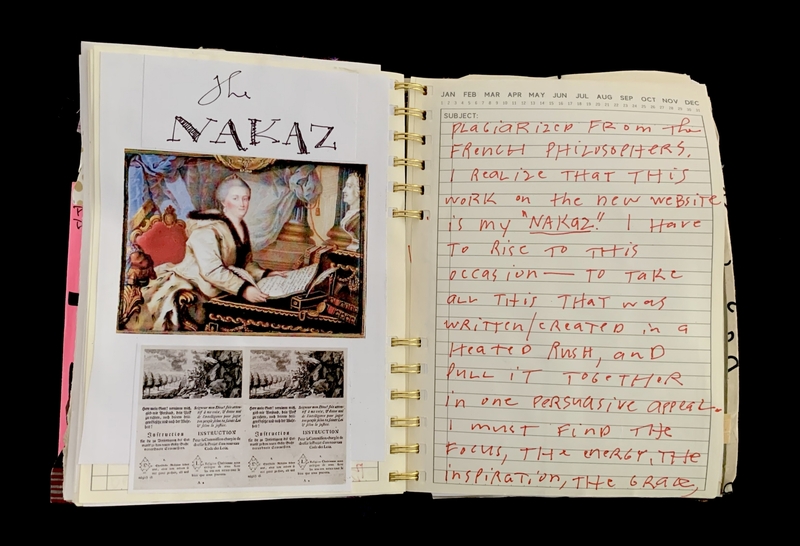 A handwritten page from a notebook with a calendar and a note about "The Nakaz."