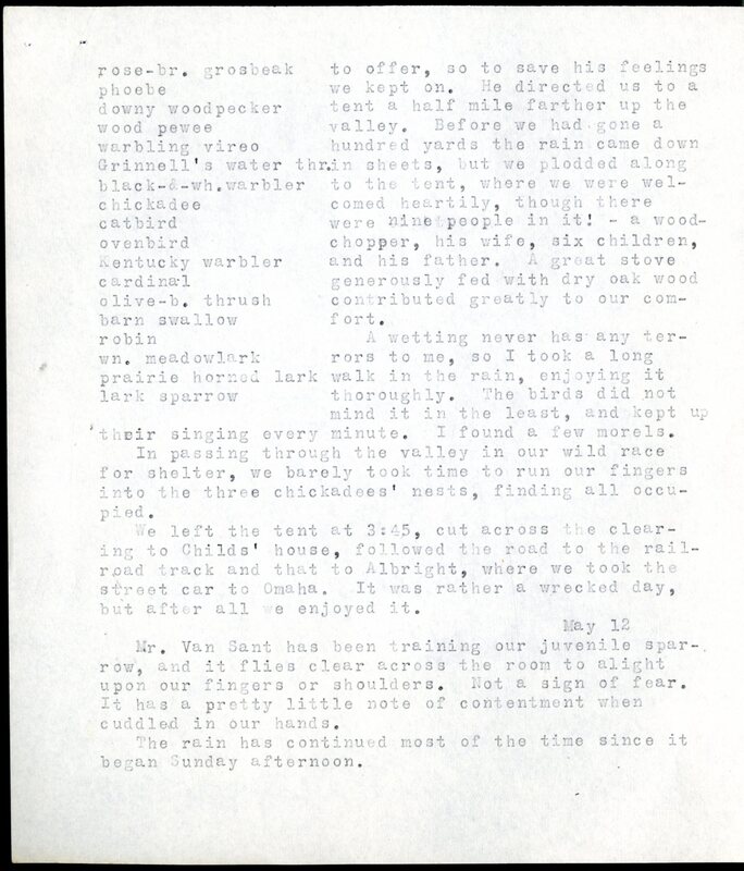 Frank H. Shoemaker typescript, 20 pages, detailing bird sightings, field trips, photography, and associated activities in Omaha, Nebraska.