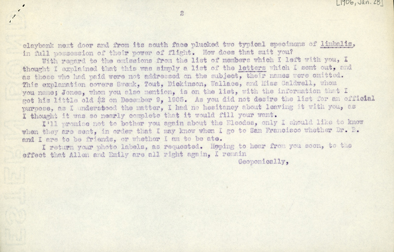 Typewritten letter, 2 pages, from Frank H. Shoemaker to Robert H. Wolcott, "Your letter of January 12-18 was duly received, and I hope the run of hard luck of which it told has turned down another street."