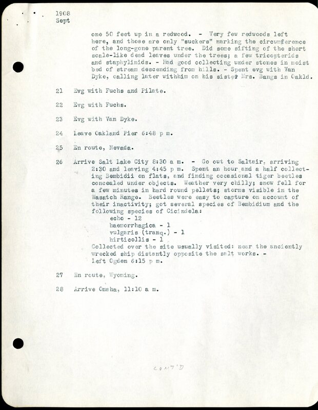 Frank H. Shoemaker typescript, 12 pages, on collecting trips along the west coast and in Omaha and Lincoln, Nebraska,  in Califorina, Idaho, Oregon,  and Arizona.