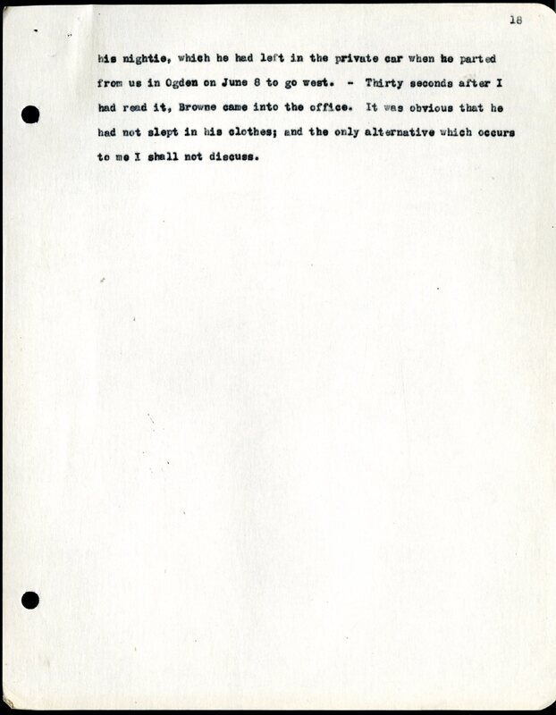 Frank H. Shoemaker typescript, 19 pages, noted on front page as "Have selected from my pocket day-dooks items pertaining to my leisure activities while on trips as private secretary to General Auditor of U.P.-S.P. and affiliates."