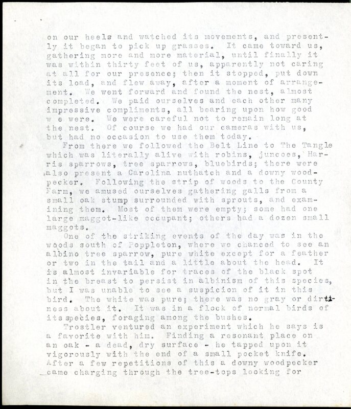 Frank H. Shoemaker typescript, 20 pages, detailing bird sightings, field trips, photography, and associated activities in Omaha, Nebraska.