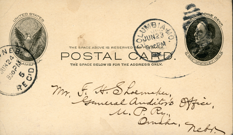 Handwritten postcard from Robert H. Wolcott to Frank H. Shoemaker, "Your card forwarded and I shall be glad to get a lot of celeripes. I should like to secure for Mr. Harris..."