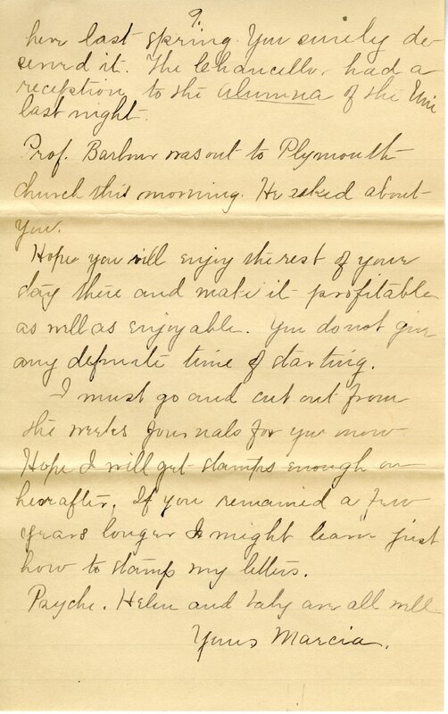 Handwritten 9 page letter from Marcia Bruner to Lawrence Bruner, "An unusual thing received last week…"