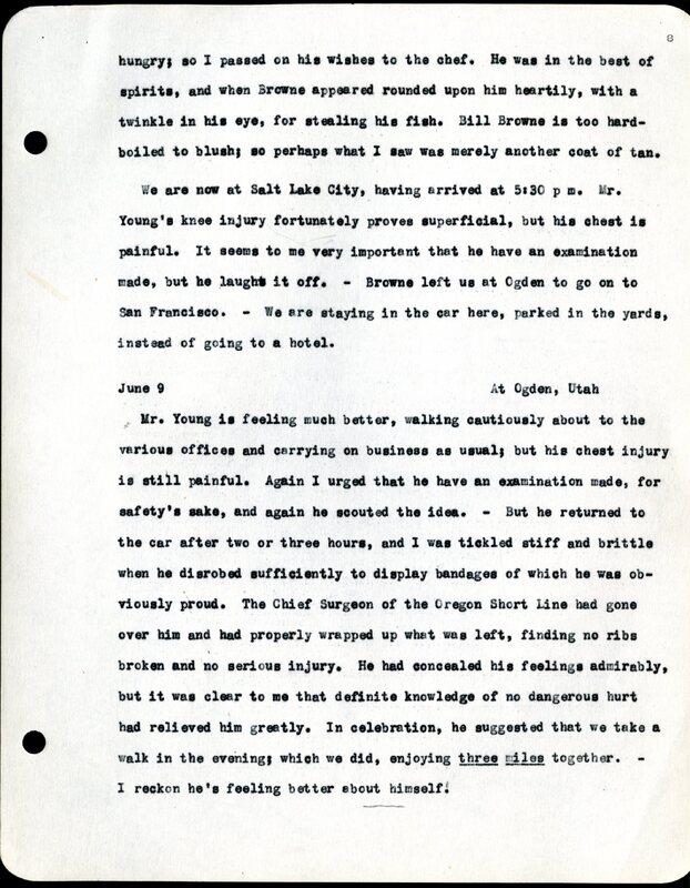 Frank H. Shoemaker typescript, 19 pages, noted on front page as "Have selected from my pocket day-dooks items pertaining to my leisure activities while on trips as private secretary to General Auditor of U.P.-S.P. and affiliates."