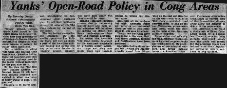 Article about U.S. anti-guerrilla warfare operations from the Phước Vĩnh Base Camp, for the New York Herald Tribune