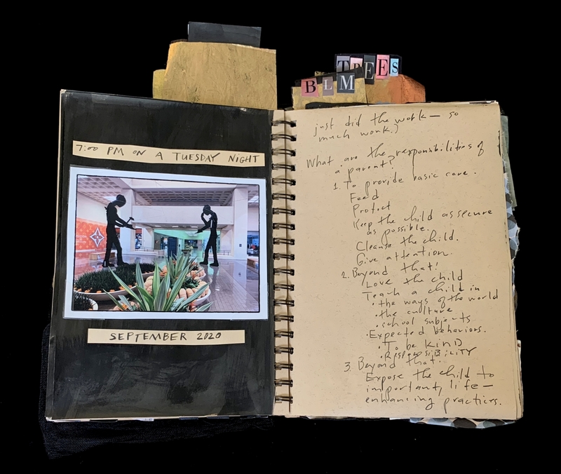 A scrapbook page featuring a photograph and handwritten notes about parenting responsibilities.