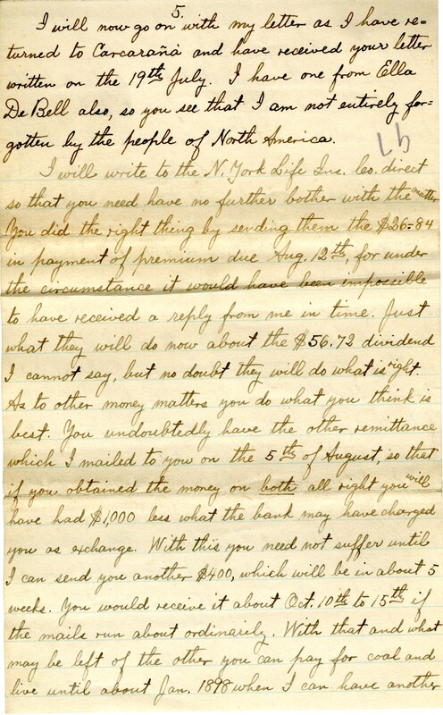 Handwritten 10 page letter from Lawrence Bruner to Marcia Bruner, "Since I am way off here 'measly 100 miles from nowhere'..."