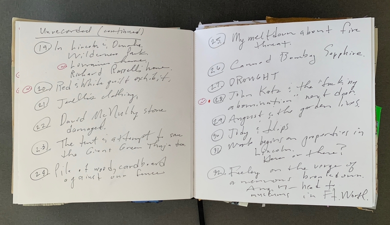 A handwritten journal page with various entries and notes.
