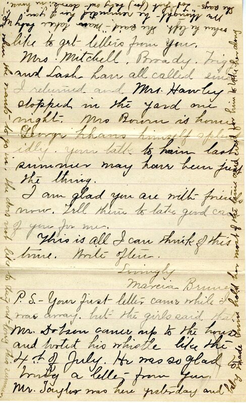 Handwritten 4 page letter from Marcia Bruner to Lawrence Bruner, "Today is a little cooler…"