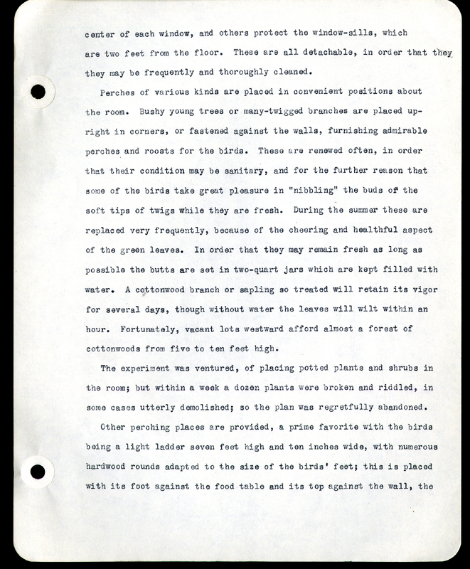 Frank H. Shoemaker typescript narrative, 29 pages,  on the bird room in Omaha home, with details on bird and insects.