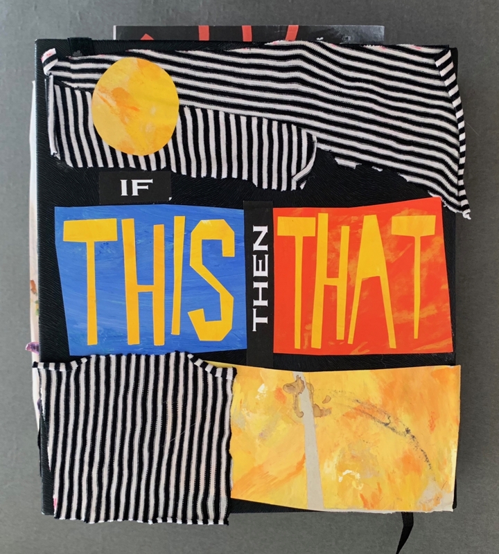 A collage-style page with bold text and abstract elements.