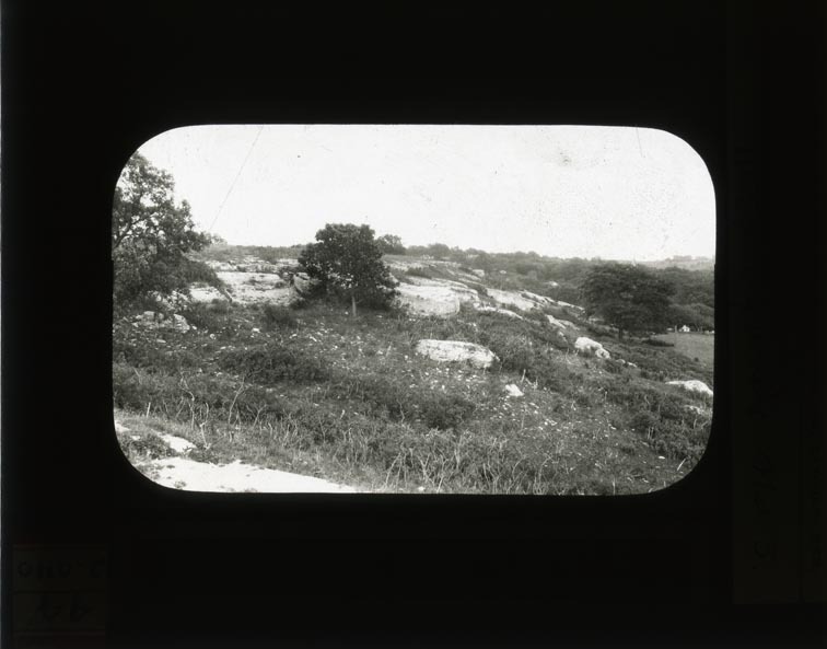 Original caption: XVIII-1 NAB. Apr. 20, 1912. Massive ledge exposed on North side of Platte R. opp. Cullom. The Plattsmouth l.s. NAB 20. Case County. (121111-00231)
