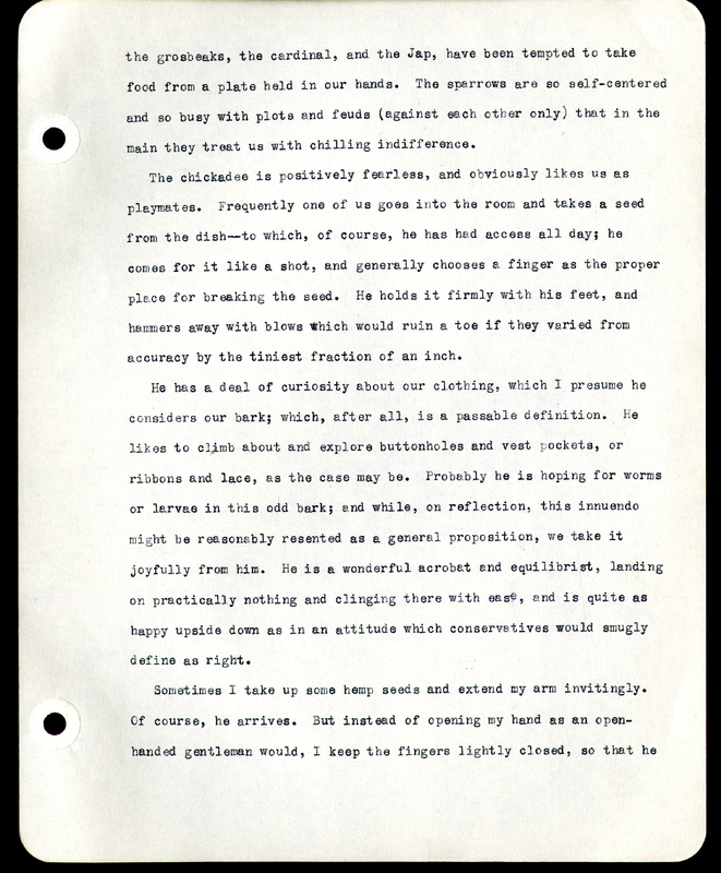 Frank H. Shoemaker typescript narrative, 29 pages,  on the bird room in Omaha home, with details on bird and insects.