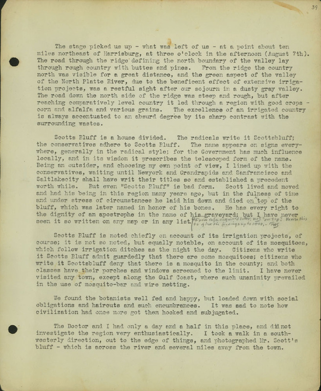 Frank Shoemaker Narratives, Sidney, Banner County, Scotts Bluff, July 30-Aug. 9, 1911