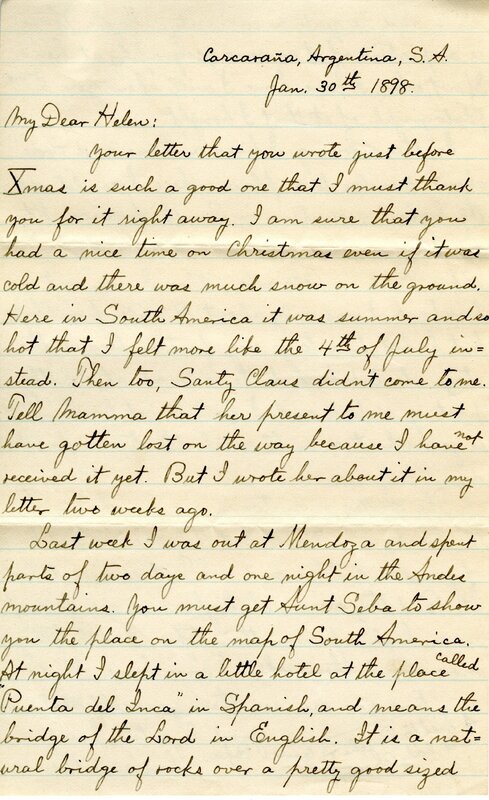 Handwritten 2 page letter from Lawrence Bruner to Helen Bruner, "Your letter that you wrote just before Xmas is such a good one that…"