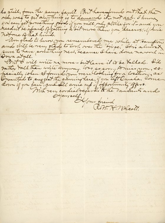 Handwritten letter, 2 pages, from Robert H. Wolcott to Frank H. Shoemaker, "I was very glad to get your note this morning but regret that I cannot come up, this week at least."