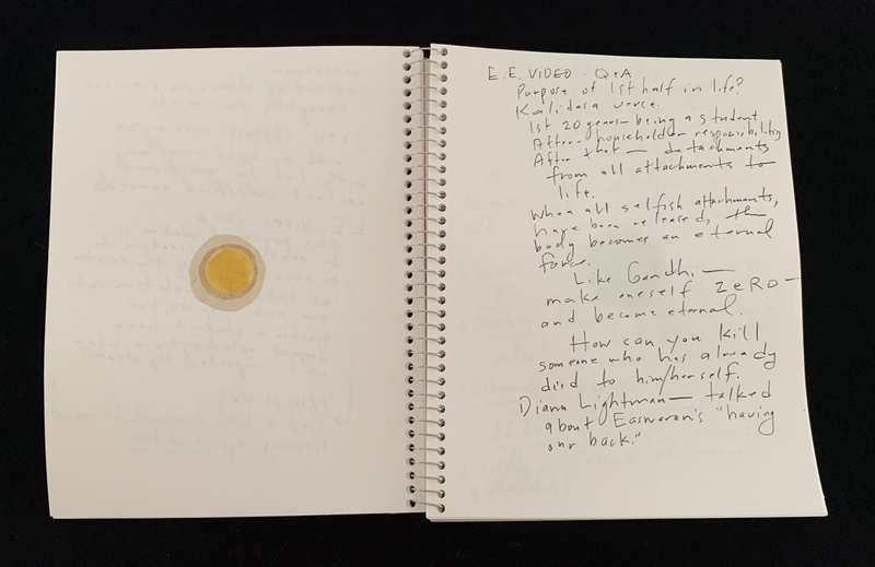 A handwritten page with a small circular drawing and text discussing spiritual and philosophical concepts.