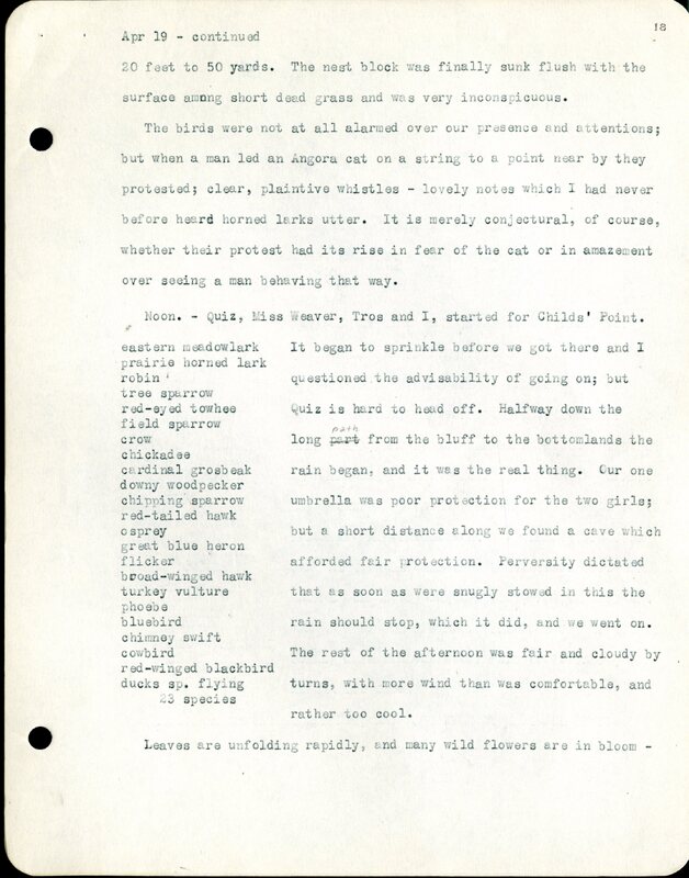 Frank H. Shoemaker typescript, 32 pages, detailing bird sightings, field trips, photography, and associated activities in Omaha, Nebraska.
