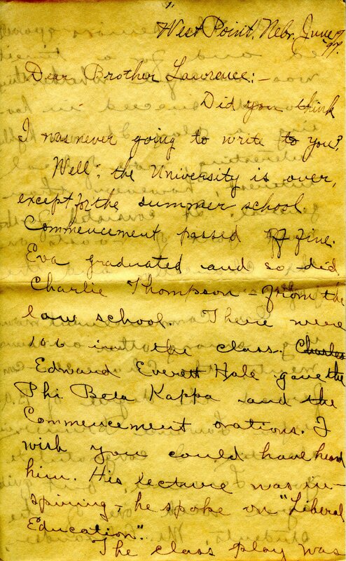 Handwritten 18 page letter from Amy Bruner to Lawrence Bruner, "Did you think I was never going to write…"