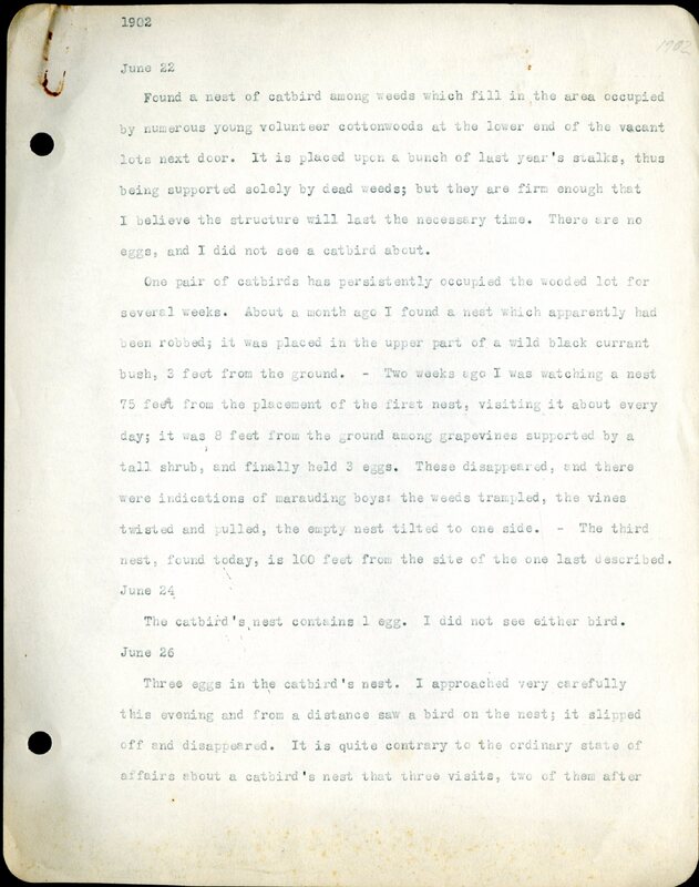 Frank H. Shoemaker typescript, 46 pages, detailing bird sightings, field trips, photography, and associated activities in Omaha, Nebraska.