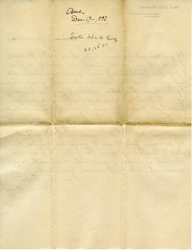 Handwritten 4 page letter from Ida M. King to Lawrence Bruner, "For a long time I have been saying I would write you…"