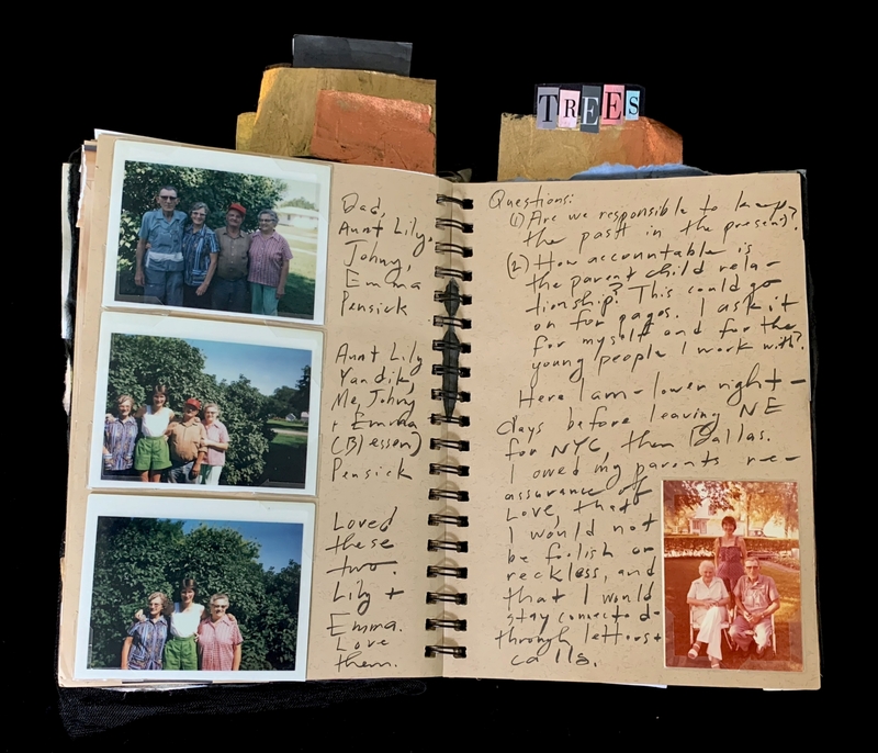 A scrapbook page featuring family photos and handwritten notes.