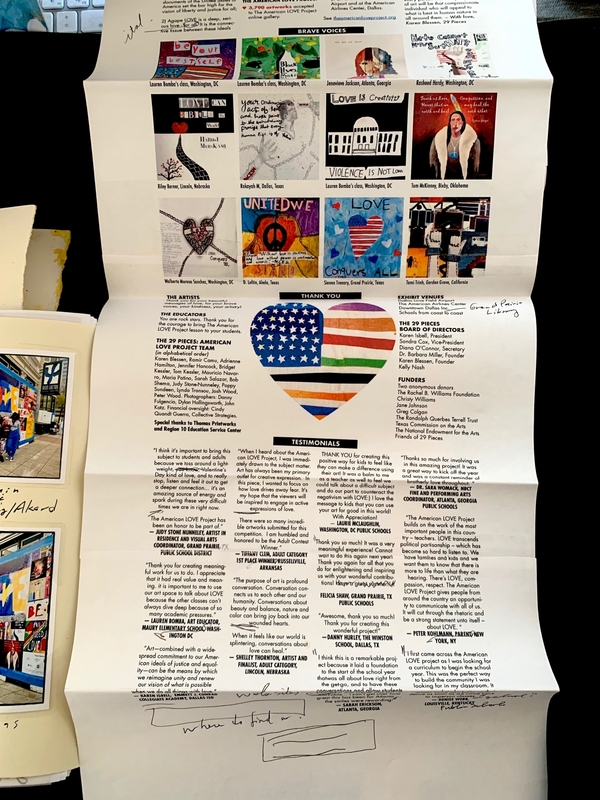 A journal page with colorful artwork and text, including a large heart with an American flag design.