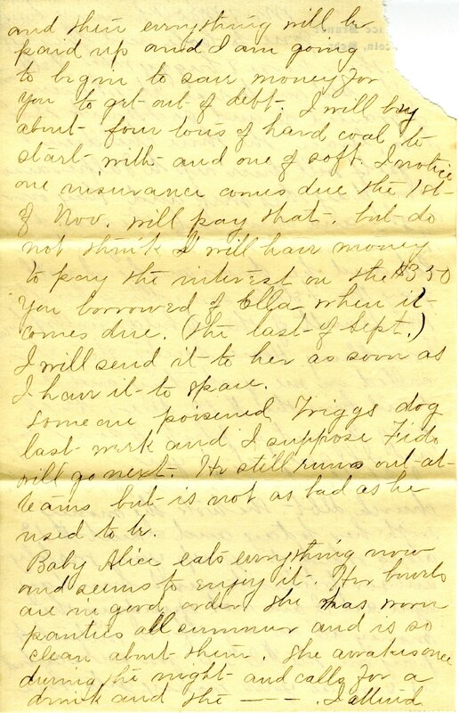 Handwritten 6 page letter from Marcia Bruner to Lawrence Bruner, "I did not go to church today..."