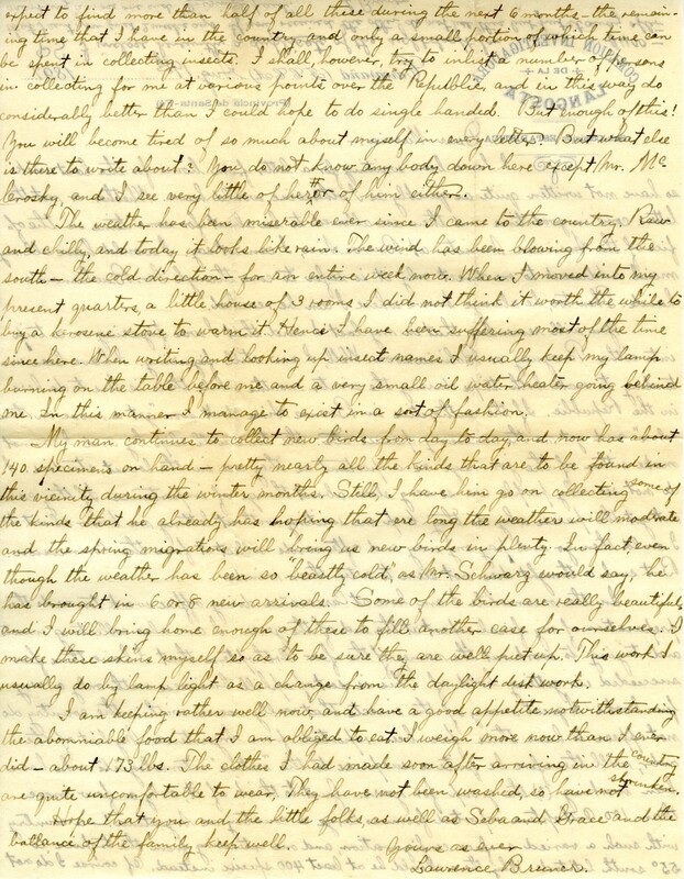 Handwritten 2 page letter from Lawrence Bruner to Marcia Bruner, "I have been waiting for a letter from home for the last week so have no written quite as quickly as I otherwise would have."