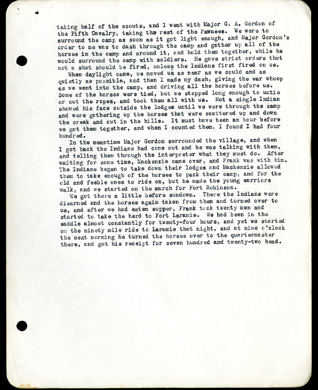 Frank H. Shoemaker typescript, 4 pages, on trip as photographer with  Addison E. Sheldon, along with notes from Captain Luthor North's travel diary.