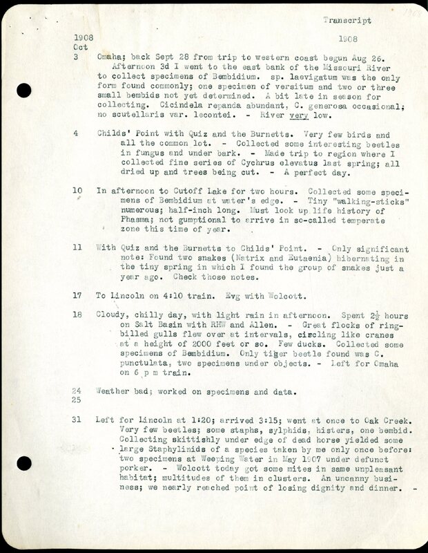 Frank H. Shoemaker typescript, 12 pages, on collecting trips along the west coast and in Omaha and Lincoln, Nebraska,  in Califorina, Idaho, Oregon,  and Arizona.