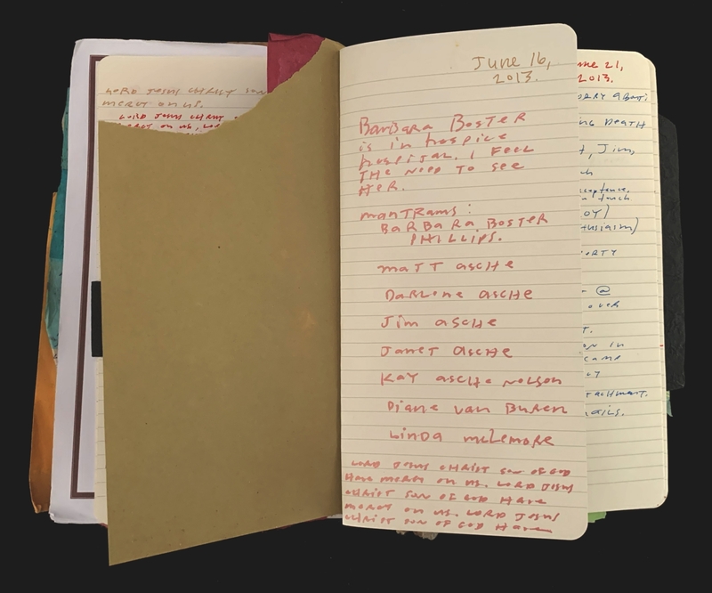 An open journal displaying handwritten text and a list of names.