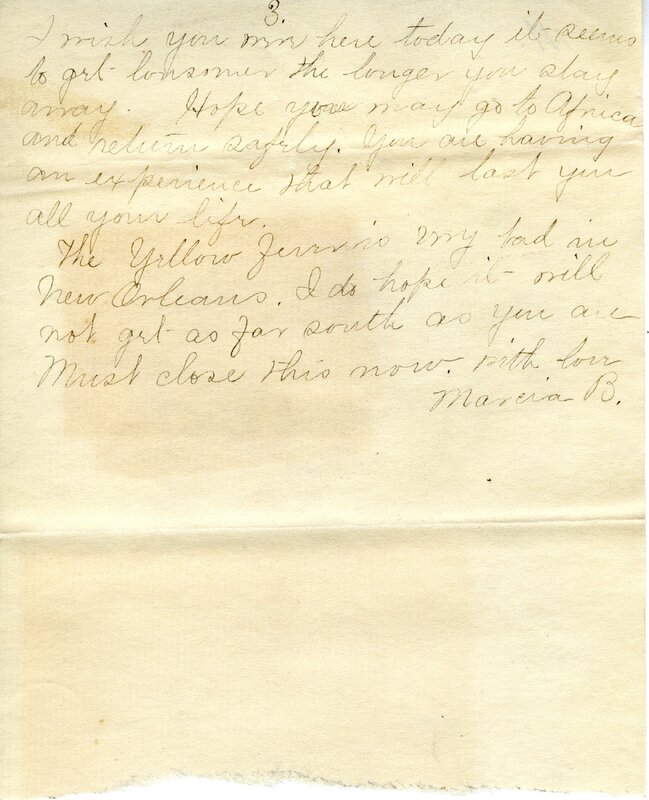 Handwritten 3 page letter from Marcia Bruner to Lawrence Bruner, "There is nothing new to write about today…"