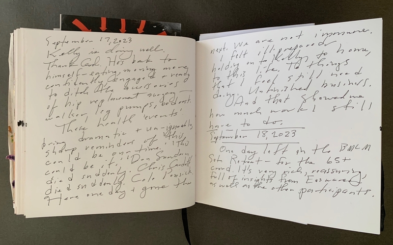 A handwritten journal entry dated September 17, 2023, followed by another dated September 18, 2023, discussing personal and health updates.