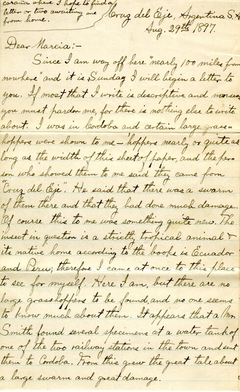 Handwritten 10 page letter from Lawrence Bruner to Marcia Bruner, "Since I am way off here 'measly 100 miles from nowhere'..."