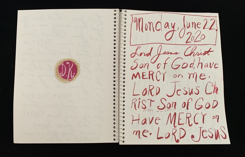 A handwritten page from a notebook dated Monday, June 22, 2020, featuring a prayer and a circular sticker.